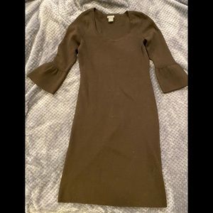 Worn 1X excellent condition Ann Taylor brown Merino wool bell sleeve dress szXS